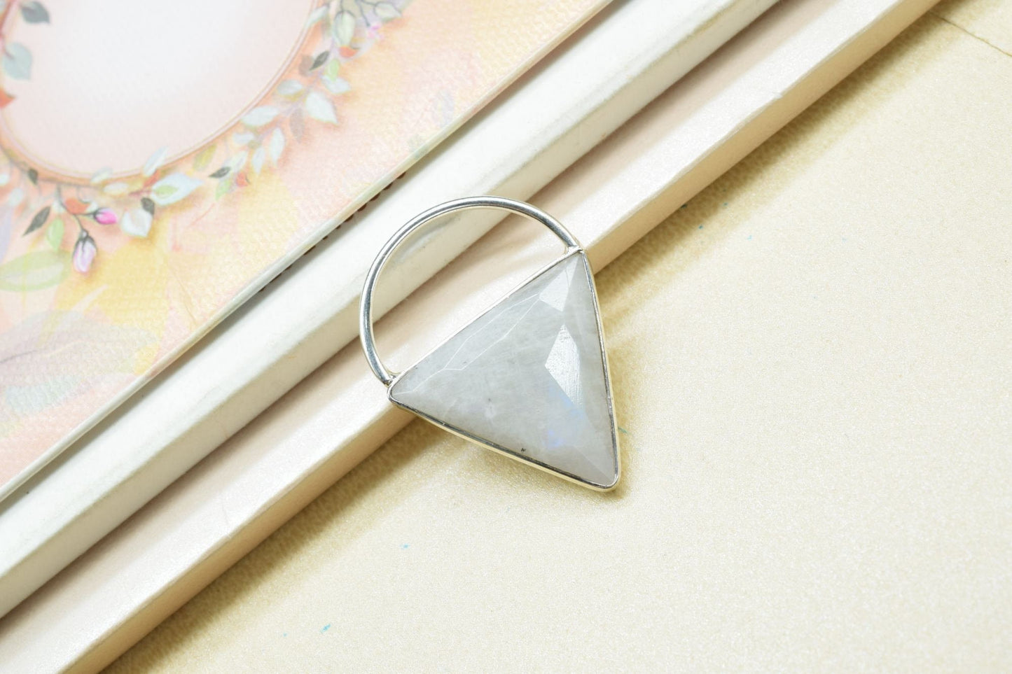 Moonstone Triangle  Connector, triangle   Pendant Component,Handmade Connector, Triangle Shape Pendant,   pendant jewelry,