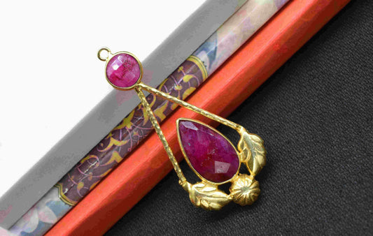 Ruby Gemstone Pendant , Ruby  Handmade Pendant , Multi Gemstone Charms , Gold Plated Gemstone Connectors , Summer Collection
