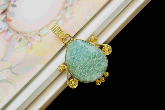 Amazonite Gemstone Pendant, 20x25mm Irregular Shape Gemstone Pendant, Gold Plated Gemstone Jewellery, Amazonite Pendant,Healing Pendant,Gift