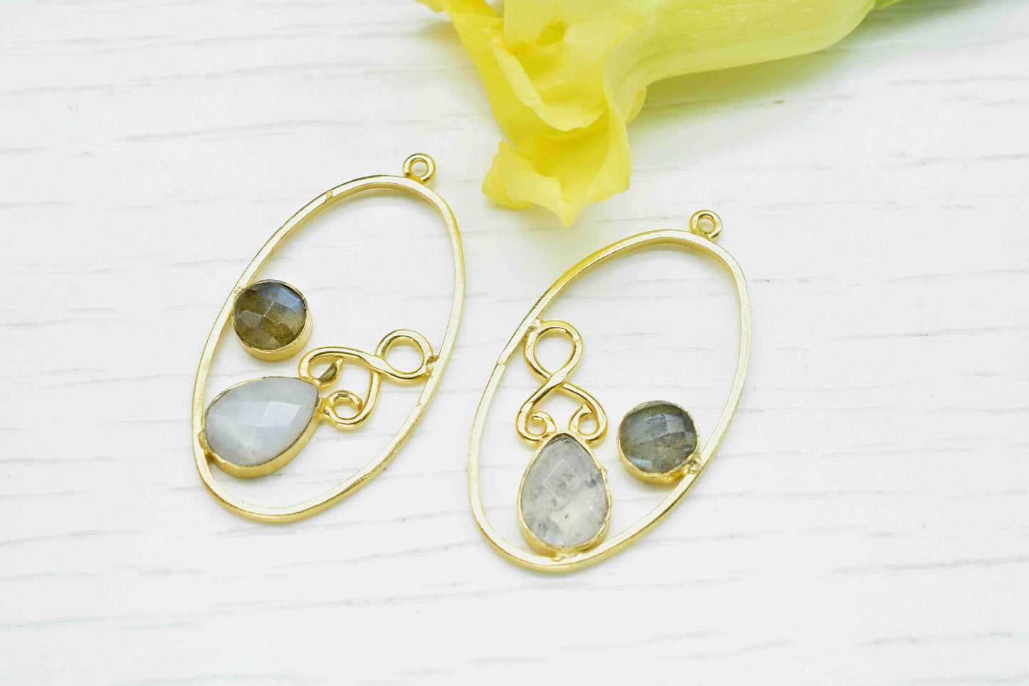 Multi Gemstone Oval Shape Single Bail Charm,Moonstone 7x10mm Teardrop Shape Pendants,Labradorite Round Shape Connectors, Labradorite Jewelry