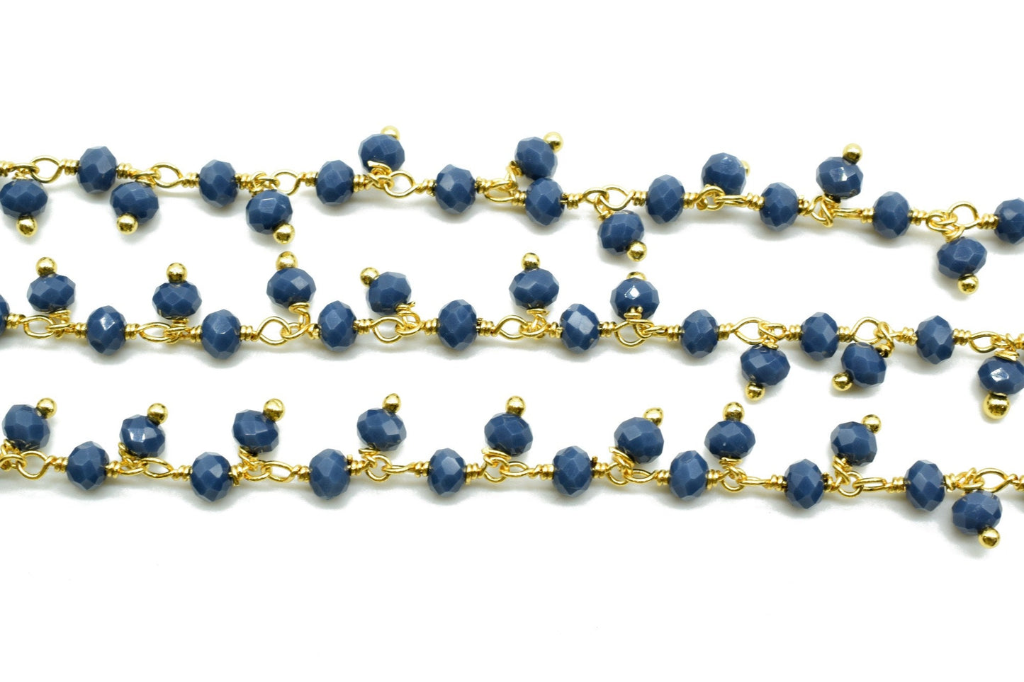 Blue sapphire Cluster Beaded Chain, Gold Plated wire wrapped Rosary Chain,Dangling Faceted Wire Wrapped Beaded Chain,Soldby Foot Wholesale