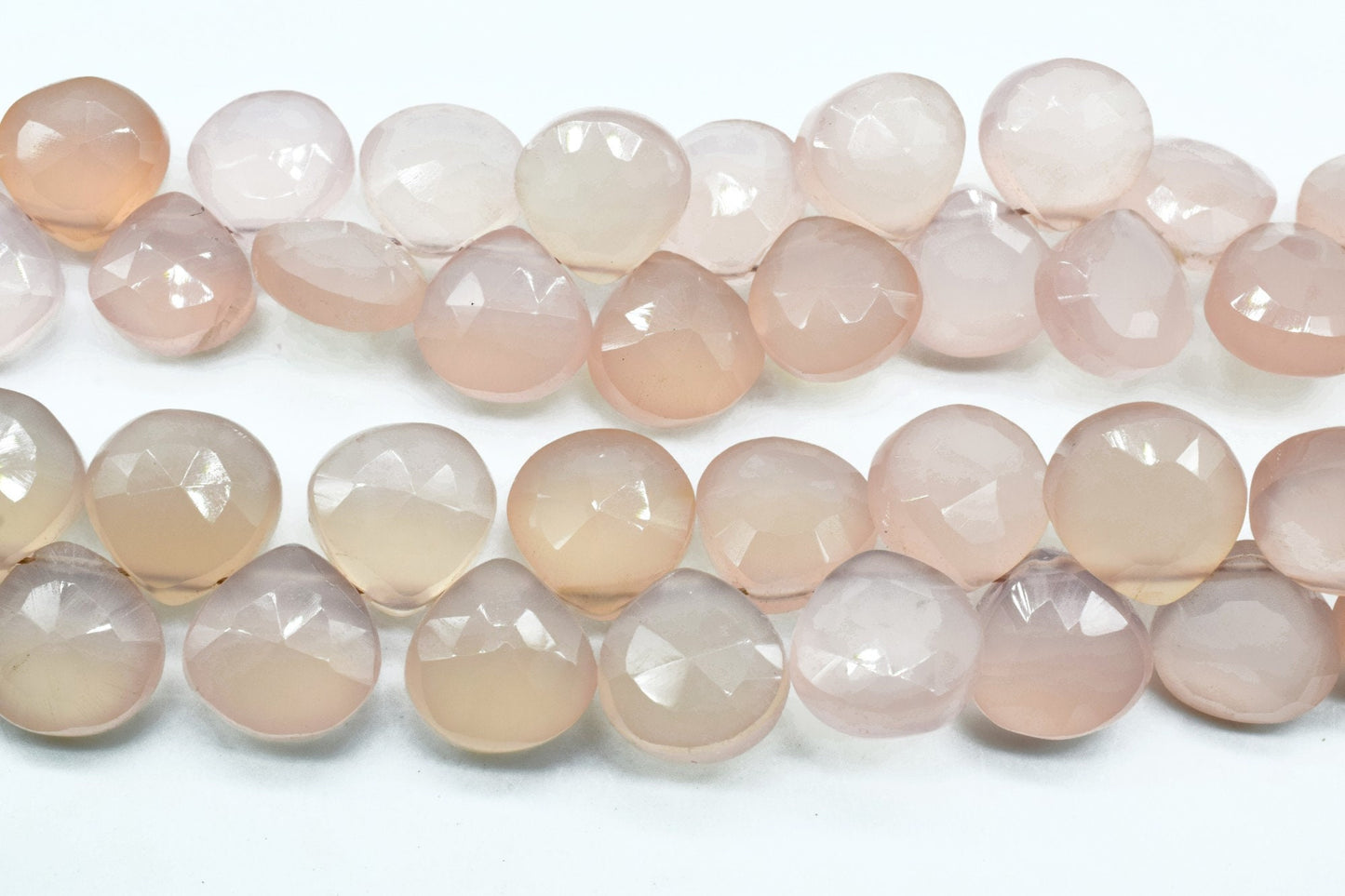 Pink Chalcedony Faceted Heart Shape,pink Chalcedony Briolettes,10mm pink heart shape,faceted heart shape strand,8'' pink Chalcedony strand,