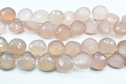 Pink Chalcedony Faceted Heart Shape,pink Chalcedony Briolettes,10mm pink heart shape,faceted heart shape strand,8'' pink Chalcedony strand,
