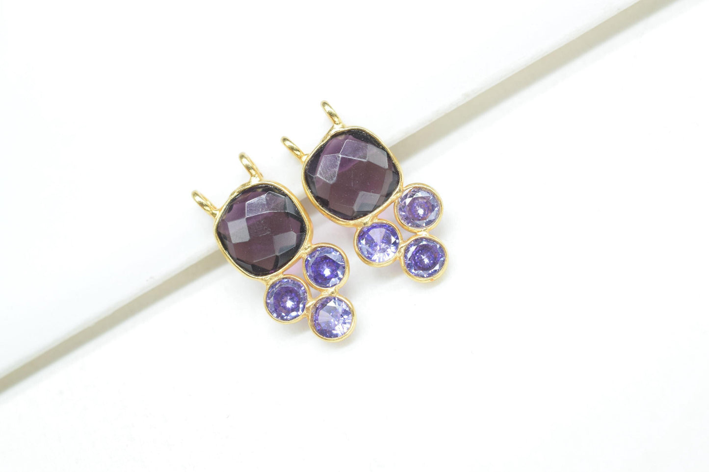 Amethyst Quartz 8mm Cushion shape Bezel charms,Amethyst Pendant,Purple Gemstone connector,Amethyst Jewelry,Cubic zirconia Bezel charm,p001