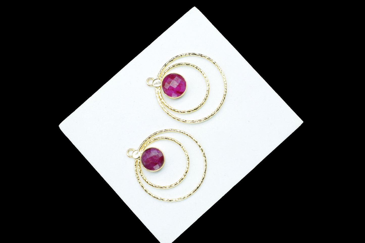 Natural Ruby Round Faceted Bezel Connector,Ruby Single Bail Bezel Connector,Brass Textured Jewelry,Ruby Gemstone Pendant,Handmade Jewellery,