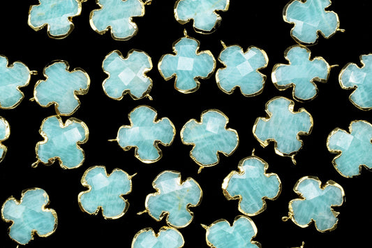 Amazonite 20mm Pendant Charm,Clover Shape Pendant,Amazonite Pendant jewelry,Gemstone Component Pendant,Handmade Electroplated Connector,Gift