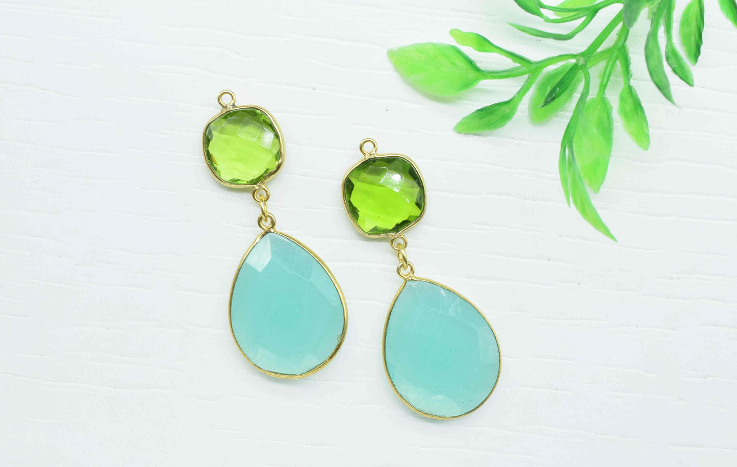 Aqua Chalcedony Component pendants,Multi Gemstone Dangle Earring,Peridot Connector jewelry,Dangle pendant Charms,Handmade Station Bezel Link