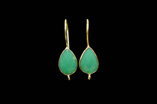 Green Onyx 9x13mm Teardrop Earring Connector,Green Jewelry,bezel frame Connector,Earring Studs Connector,Jewelry Making,Green Onyx Component