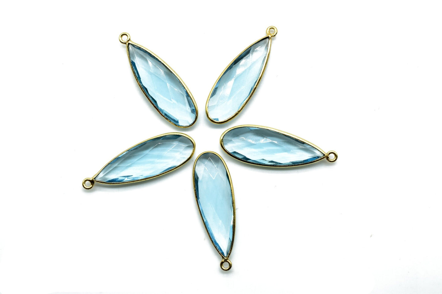 Sky Topaz 10x30mm Bezel charm,Brass Gold Plated bezel,Sky Topaz Pendant,Teardrop,Light Gold Bezel Trim Edge Faceted Gemstone,Sky Topaz charm