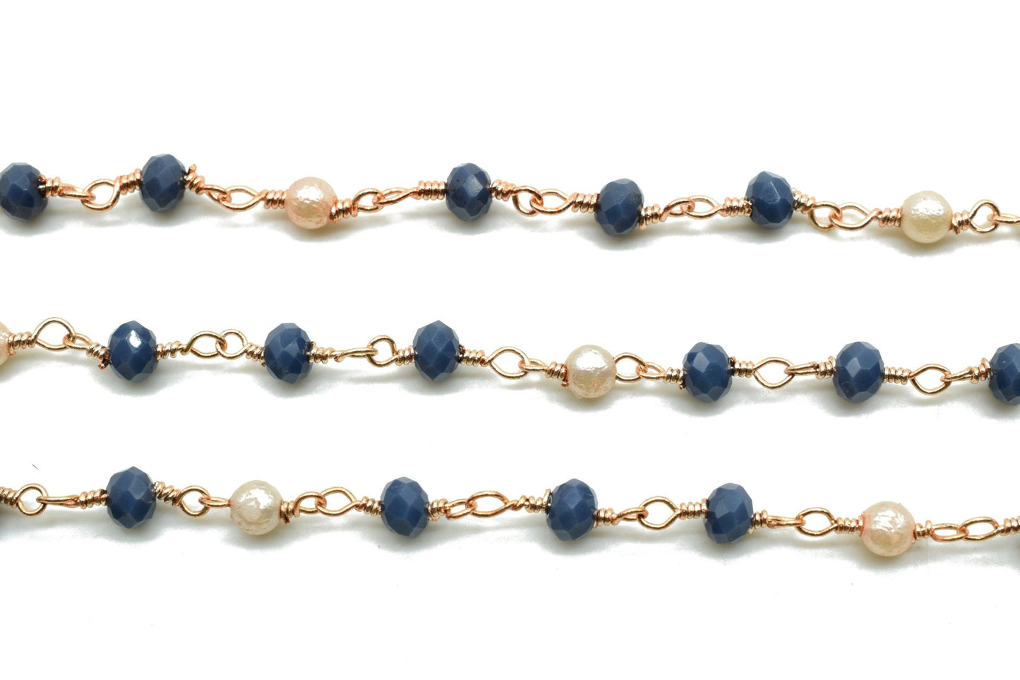 Blue chalcedony  Beaded Chain,pearl Rosary Chains,Blue Agate Gold Plating Wire Wrap Chain,Brass chain,Jewelry Making Chain,Rosary chain,roll