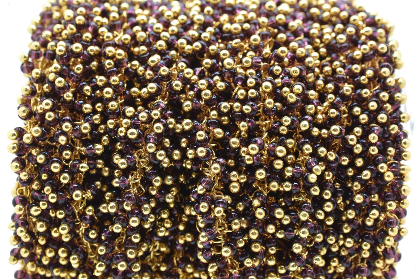 Garnet 2mm cluster chain,Garnet Dangling Chain,Garnet cluster Chain with Gold Plated, Wire,Brass cluster beaded chain,Garnet vermeil chain