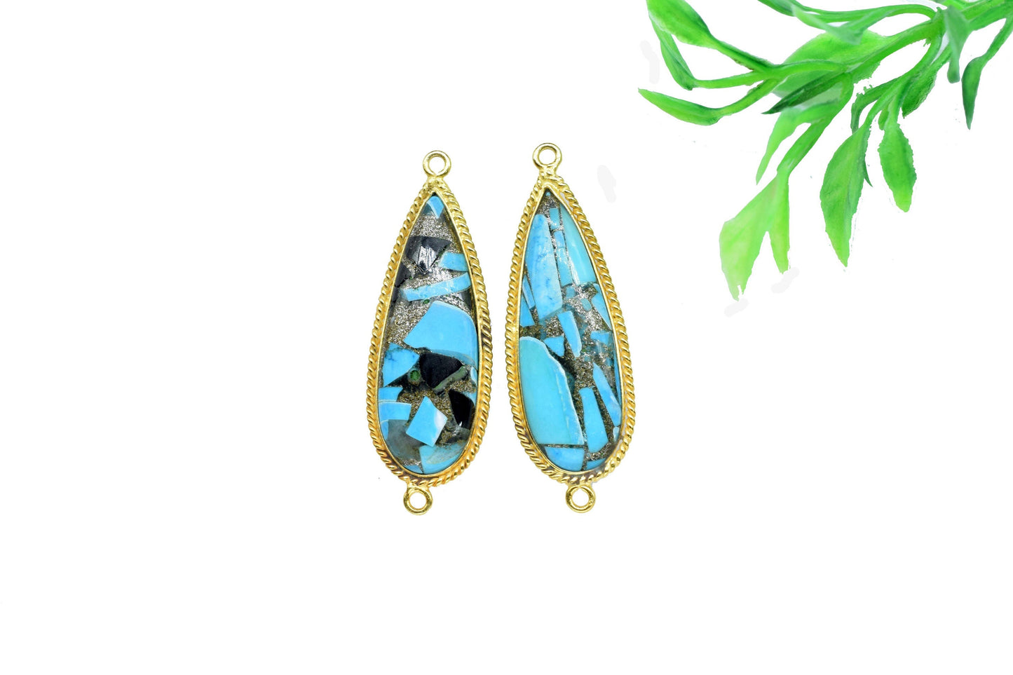 Copper Turquoise Gemstone 10x30mm Pear Shape Charms Pendant,Turquoise Double Bail Pendant,Copper Turquoise Gold Plating Gemstone Charms,Gift