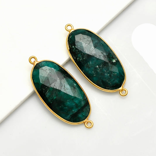 Emerald 14x28mm Bezel Charm connector,Oval Shape Gold Plated bezel,Gold Vermeil Bezel,Emerald jewelry making charm,Gold-Filled bezels charms