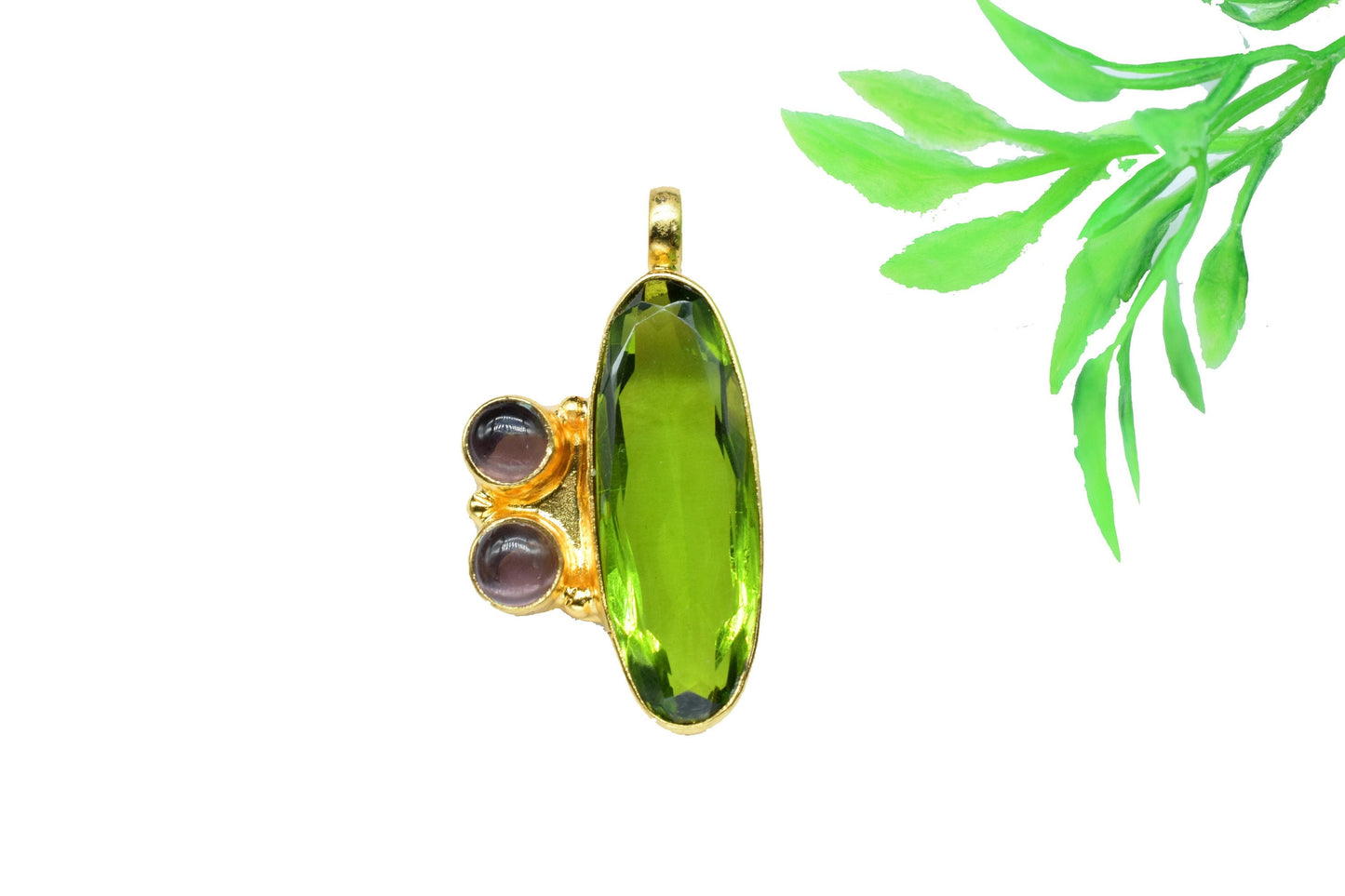 Peridot Pendant Charm,Dual Gemstone Pendant,multi Stone Pendant Charm,Amethyst Pendant Jewelry,Handmade Carft,Long pendant,Loop Pendant,Gift