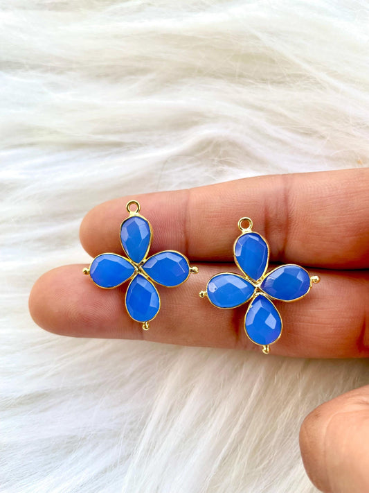 Blue Chalcedony Teardrop Pendant,Blue Gemstone jewelry,Chalcedony Bezel connectors,Gemstone Bracelet Charms,Double Loop connector,Gifts,P122