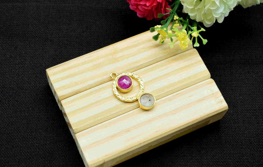 Ruby Pendant , Moonstone Pendant  Multi Gemstone Handmade Pendant , Gold Plated Connectors ,Single Bail Gemstone Connector Charm