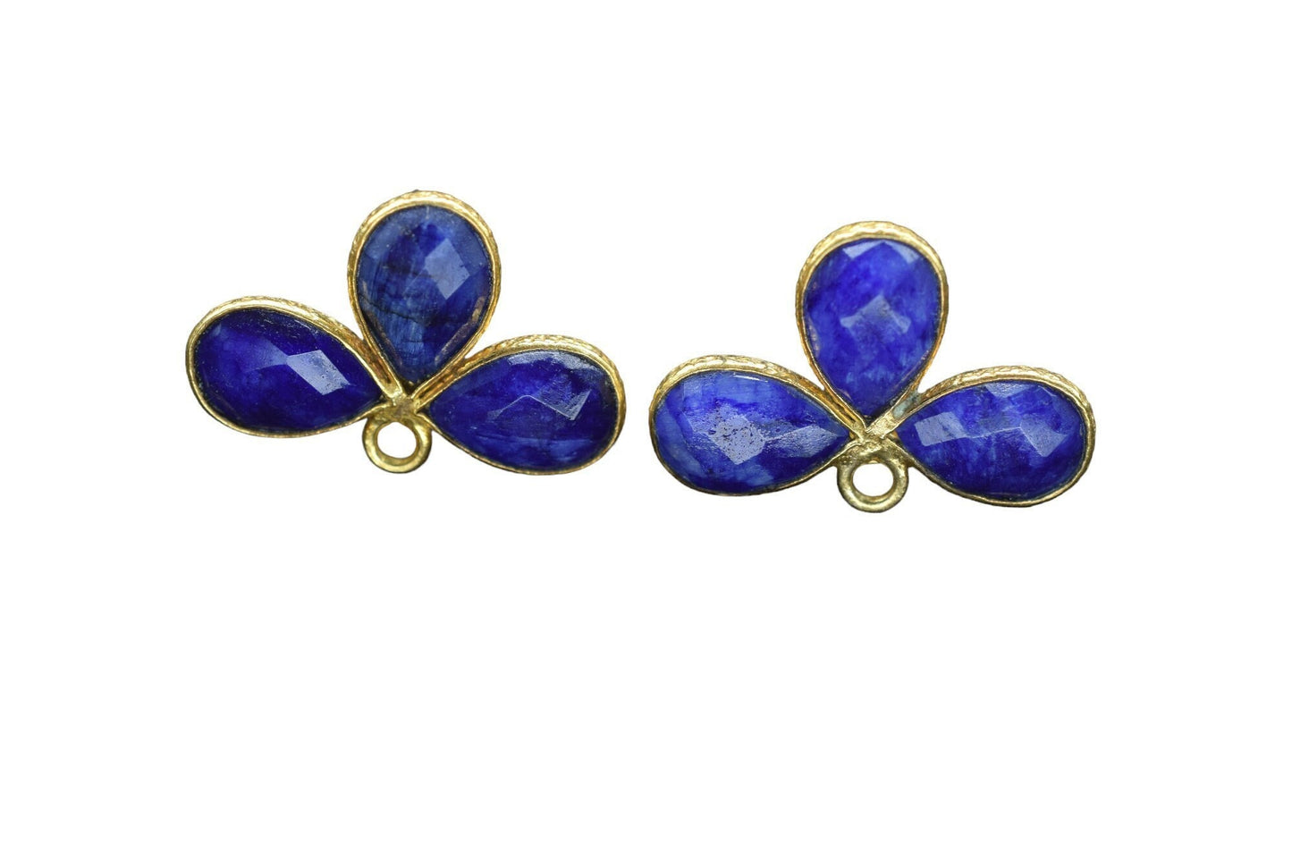 Blue Sapphire Gemstone Earring Connector/Gold Plated Jewelry/Sapphire Handmade Jewelry/Bezel Component/Jewelry making Stone/Pear Shape Stone