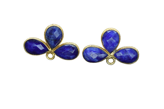 Blue Sapphire Gemstone Earring Connector/Gold Plated Jewelry/Sapphire Handmade Jewelry/Bezel Component/Jewelry making Stone/Pear Shape Stone