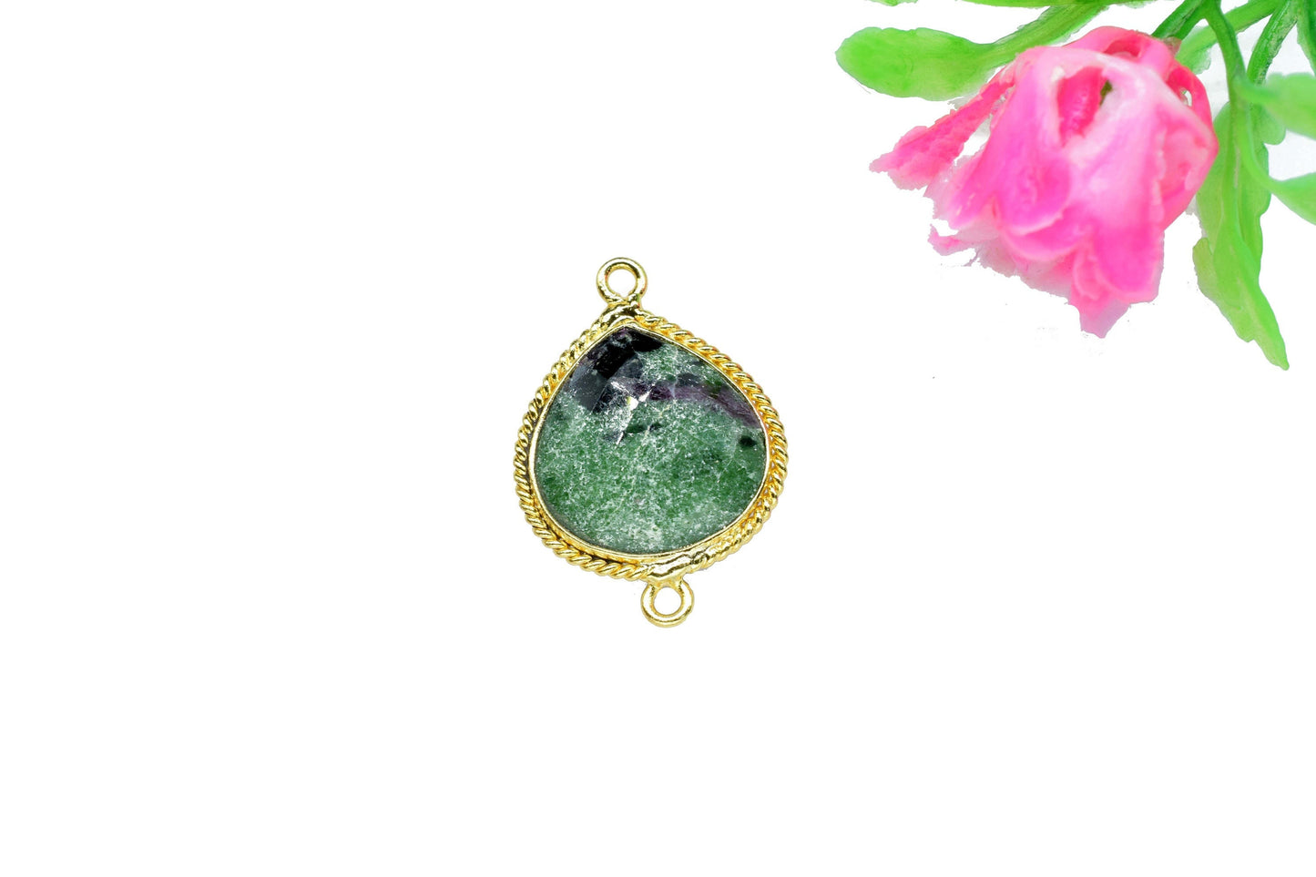 Natural Ruby Zoisite Faceted 14mm Heart Shape Connector,Zoisite Checker Cut Pendant jewelry,Gemstone Double Bail Connector Pendant Jewelry