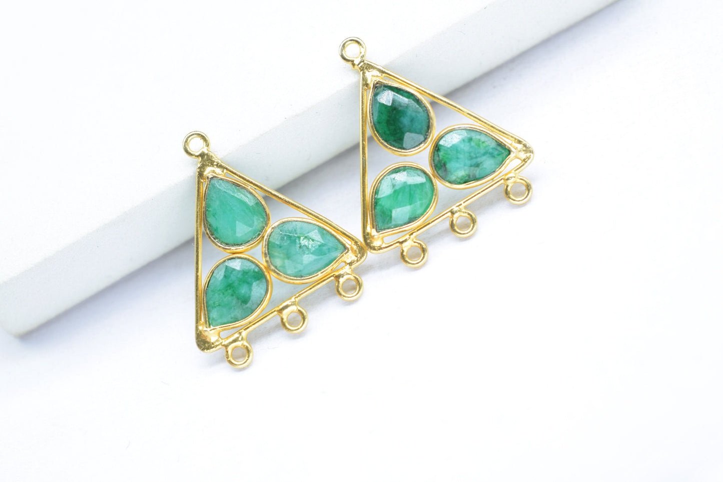 Natural Emerald Teardrop Faceted Bezel Connector,Emerald Tringle  Pendant,Tringle Shape Bezel Connector,Multi Bail Connector,Emerald Jewelry