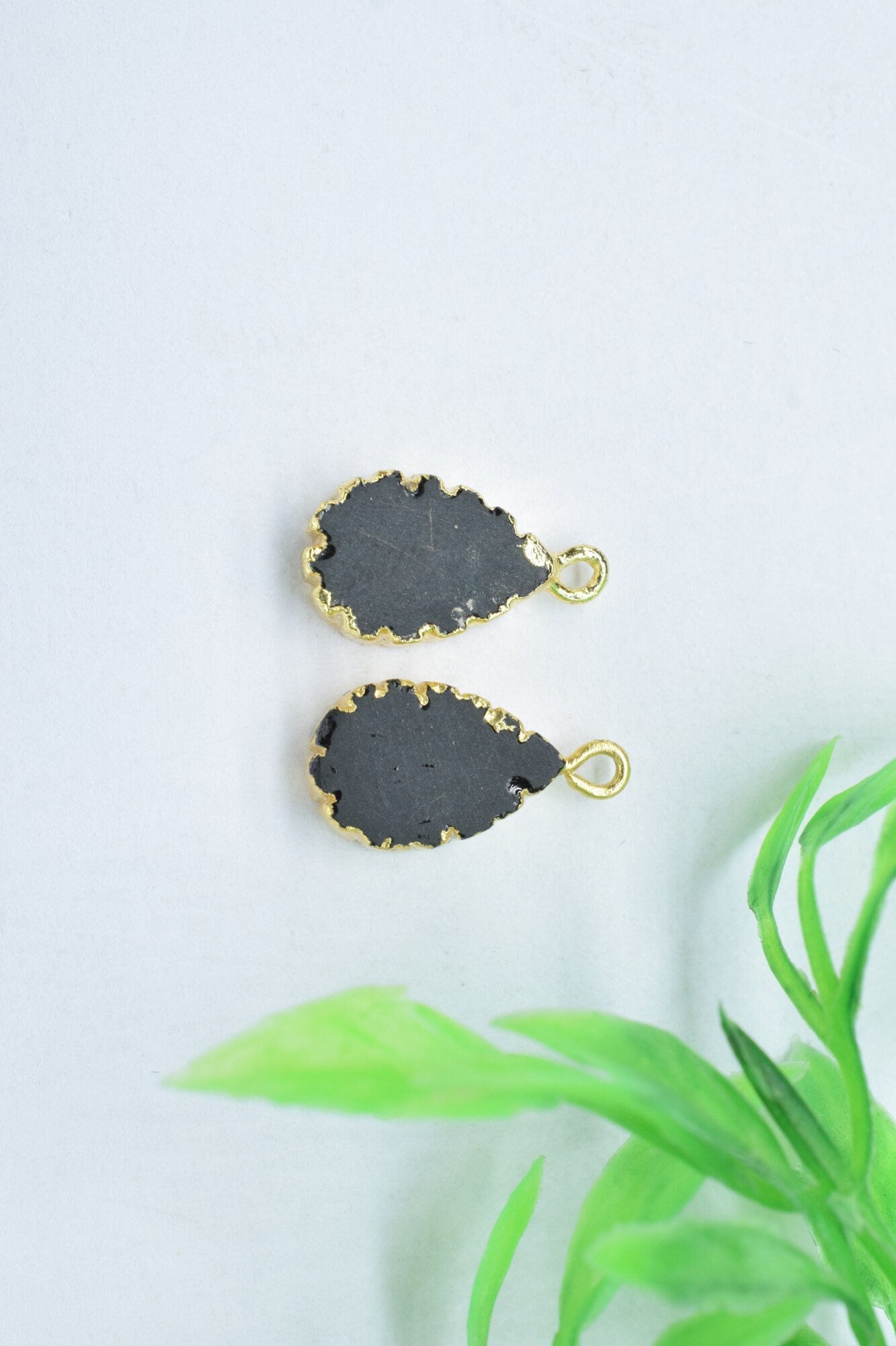 Black Onyx Pendant Charms,Handmade Cabechon Pendant,Necklace Connectors,Charms Jewelry,Gemstone Electroplated,Teardrop Single Bail Connector