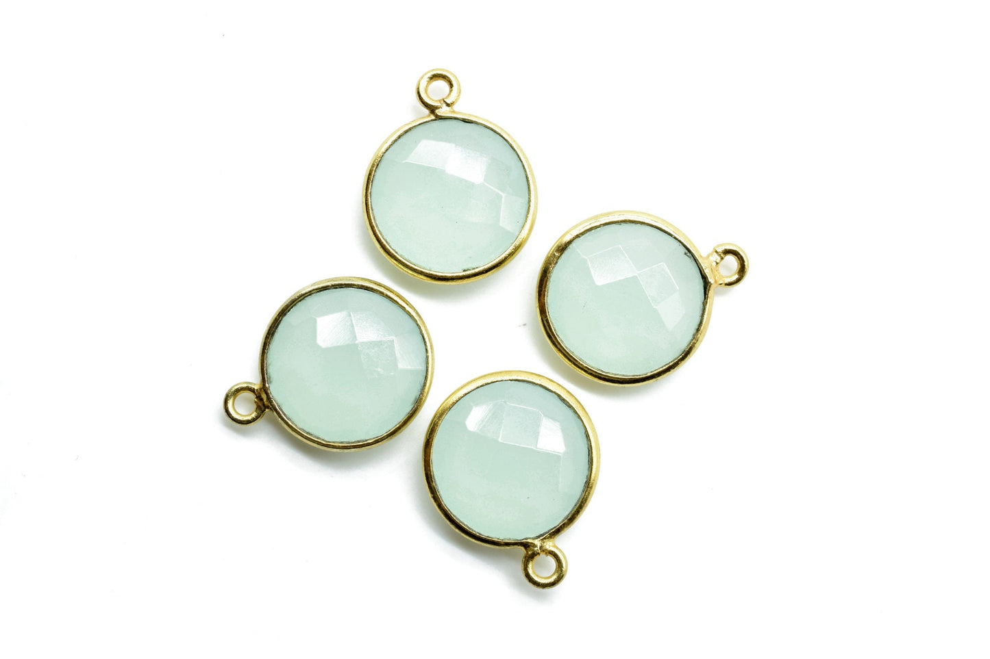 Aqua Chalcedony 12mm Round Charm,Aqua Chalcedony Gold Plated Gemstone Bezel Connector, Single Loop Gemstone Bezel, Making Pendant For Girls