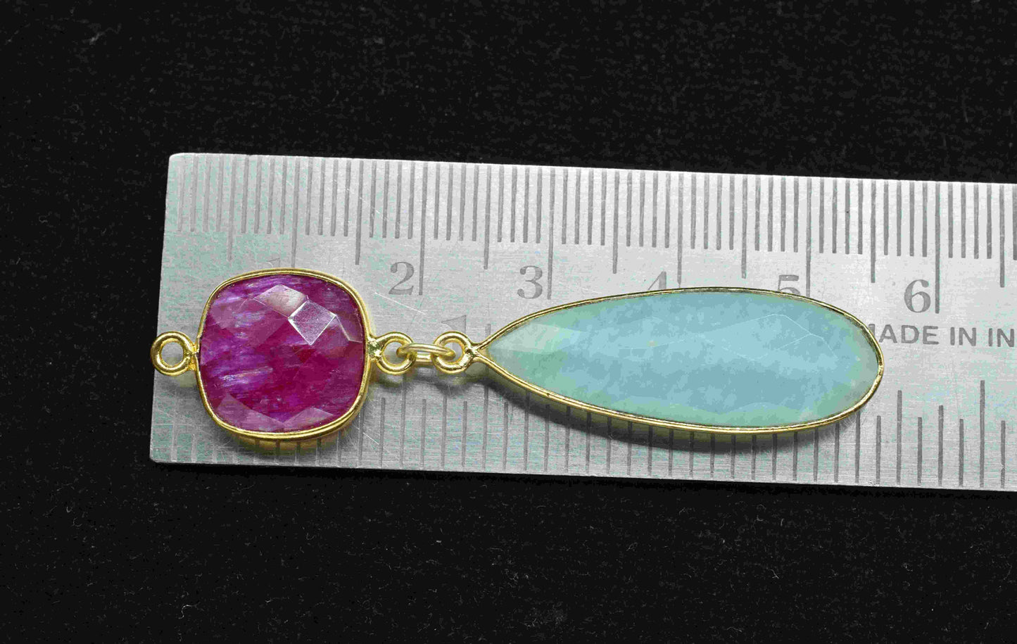Multi Gemstone Dangle pendant Charms,Amazonite pendant Connector,Ruby Dangle Earring,Handmade pendant,Station Bezel Link,Component jewelry