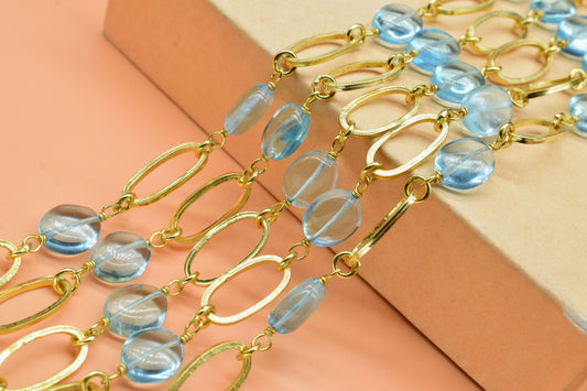Sky Topaz connector link Chain,Sky Topaz Bezel Chain,Topaz Rosary,Connector Bezel Chain,Topaz Bead Jewelry,Findings Gold Plated Rosary Chain