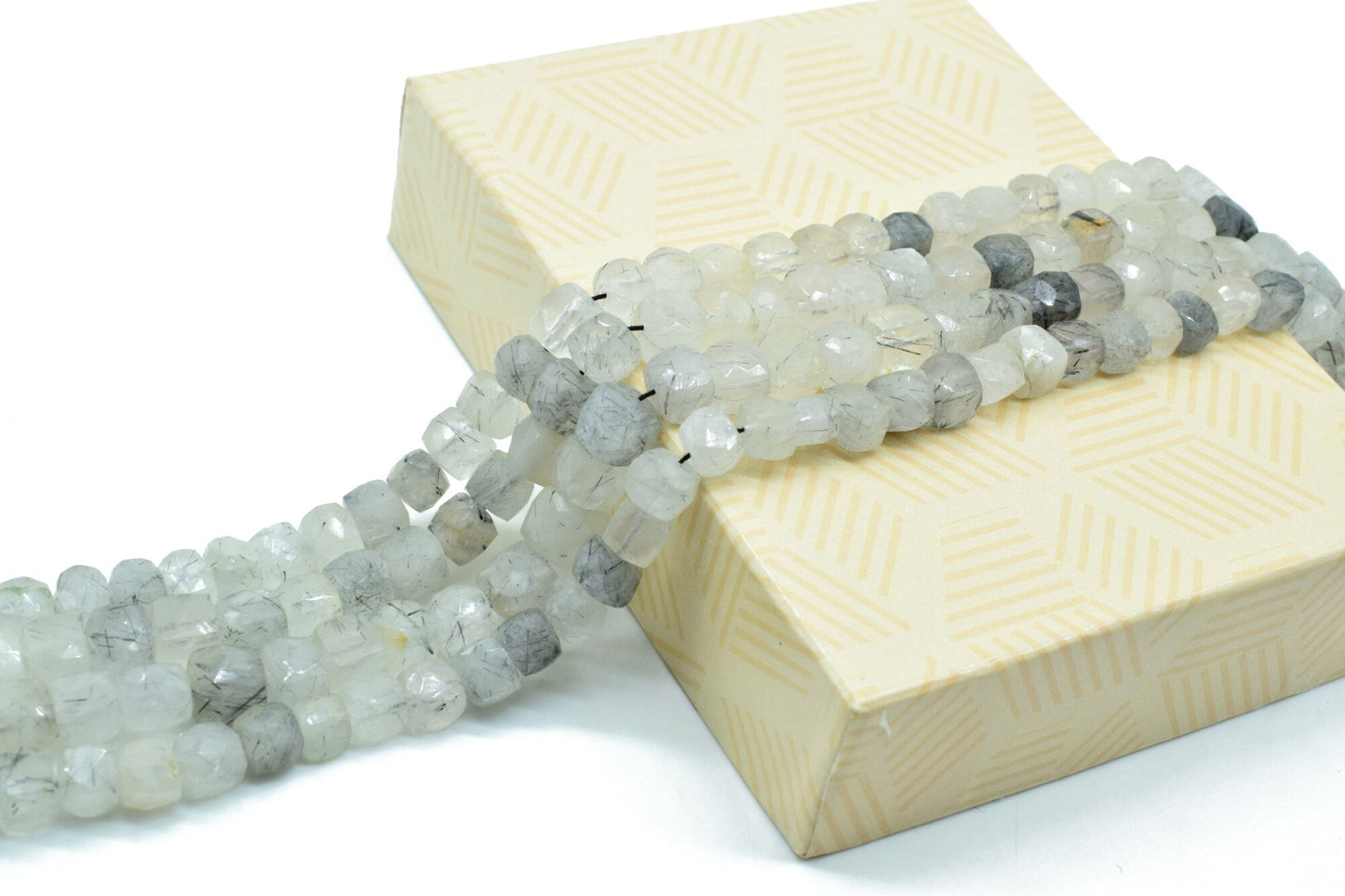 AAA Natural Black Rutile Faceted 6mm to 7mm Cube Beads Genuine Black Rutile beads, Faceted Laser Diamond Cut 8" Strand,Rectangle Nuggets