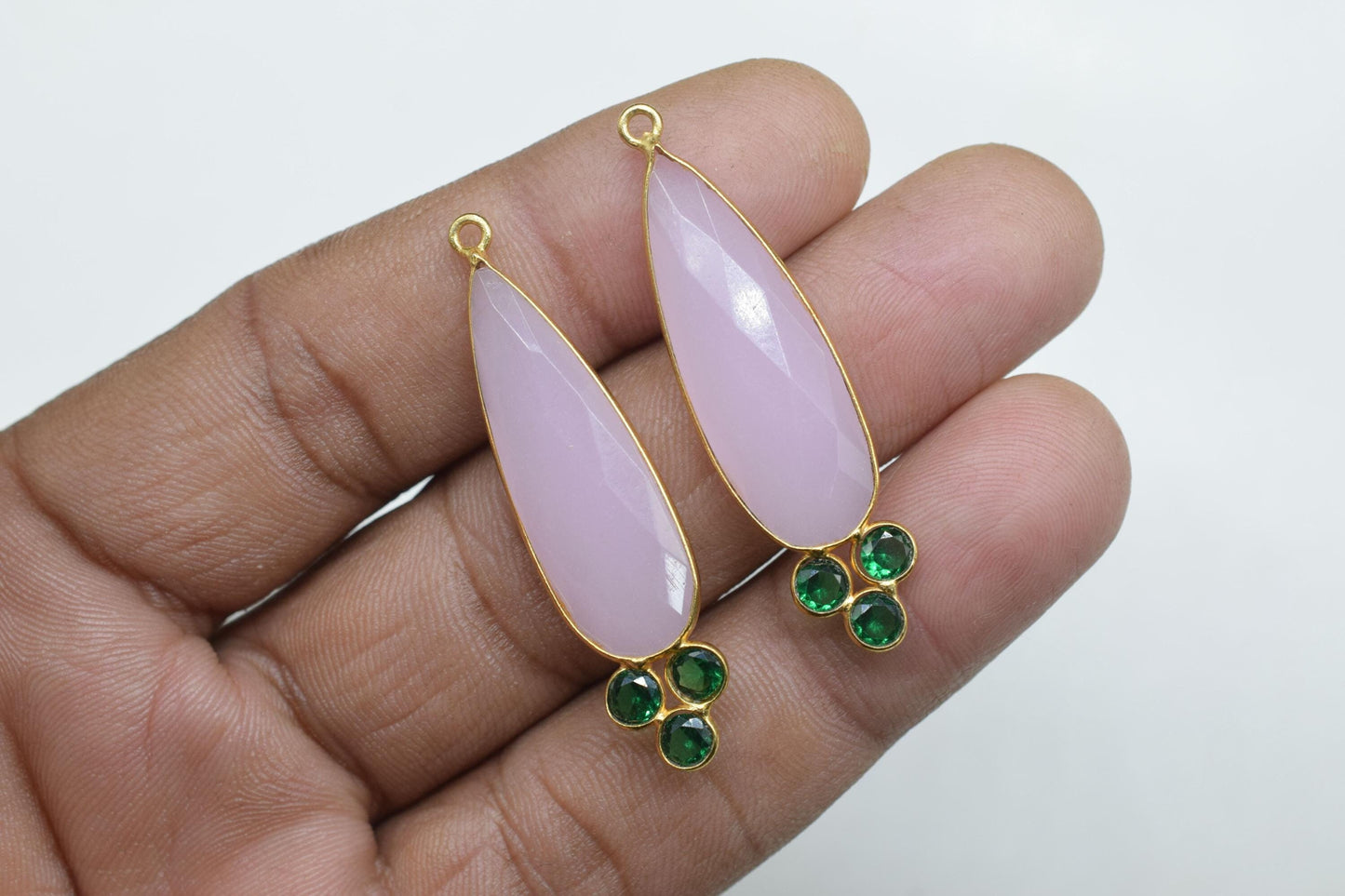 Rose Quartz 10x30mm Pear shape Bezel charms,Rose Quartz Pendant,Pink Gemstone connector,Rose Quartz  Jewelry,Cubic zirconia Bezel charm,P121