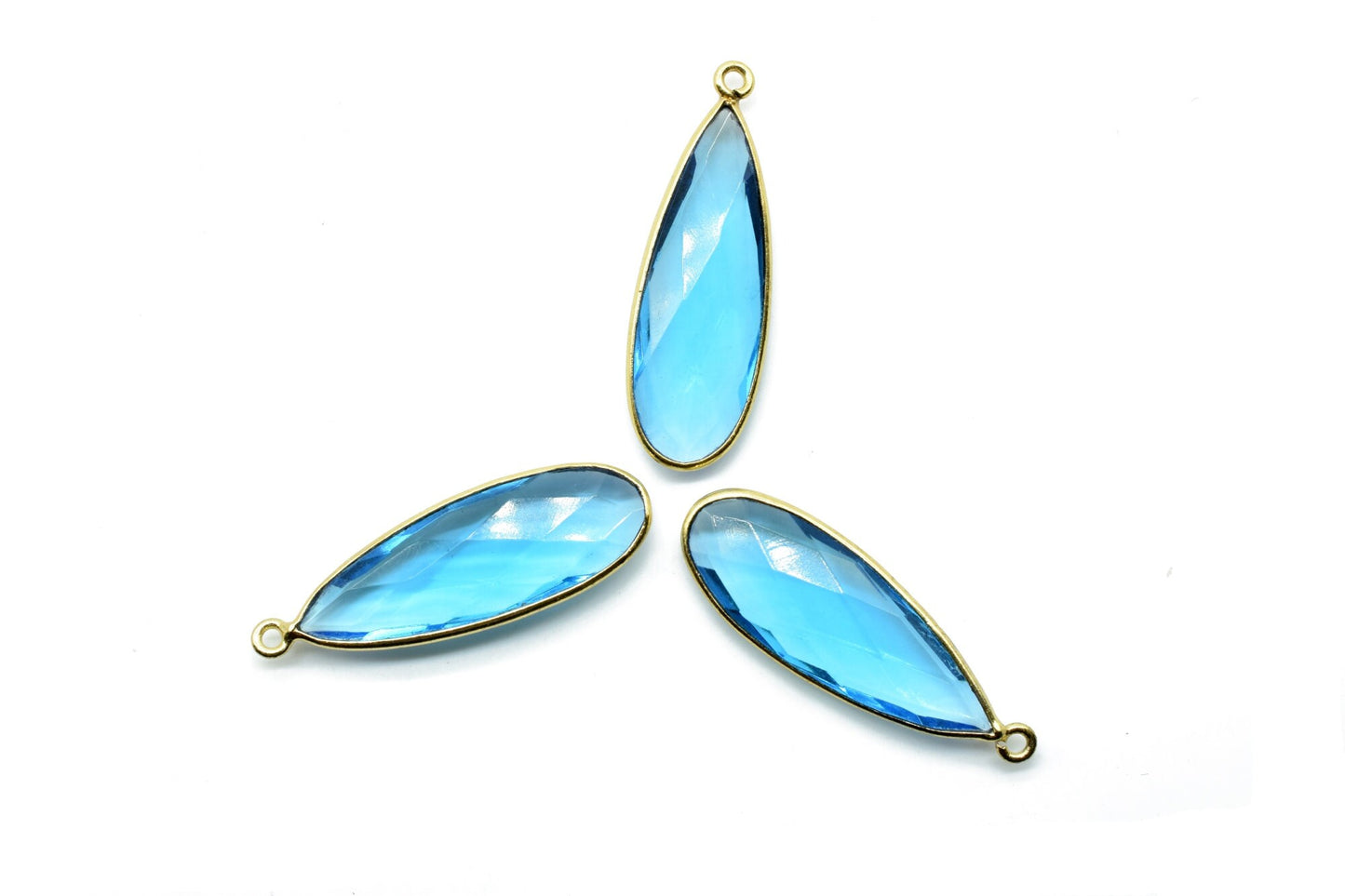 London Blue topaz 10x30mm Teardrop Charm,Blue topaz Gemstone Connectors,Gold Plated connectors,Single Bail Connector,Teardrop Shape Pendant