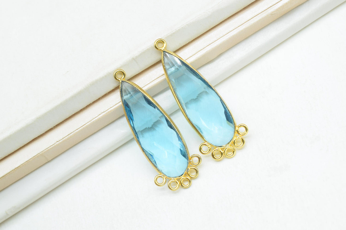 Sky Topaz 10x30mm Teardrop Bezel Charm/Charms Connector/Handmade Jewellery Connectors/Gemstone Brass Component/Women Jewelry/Gift