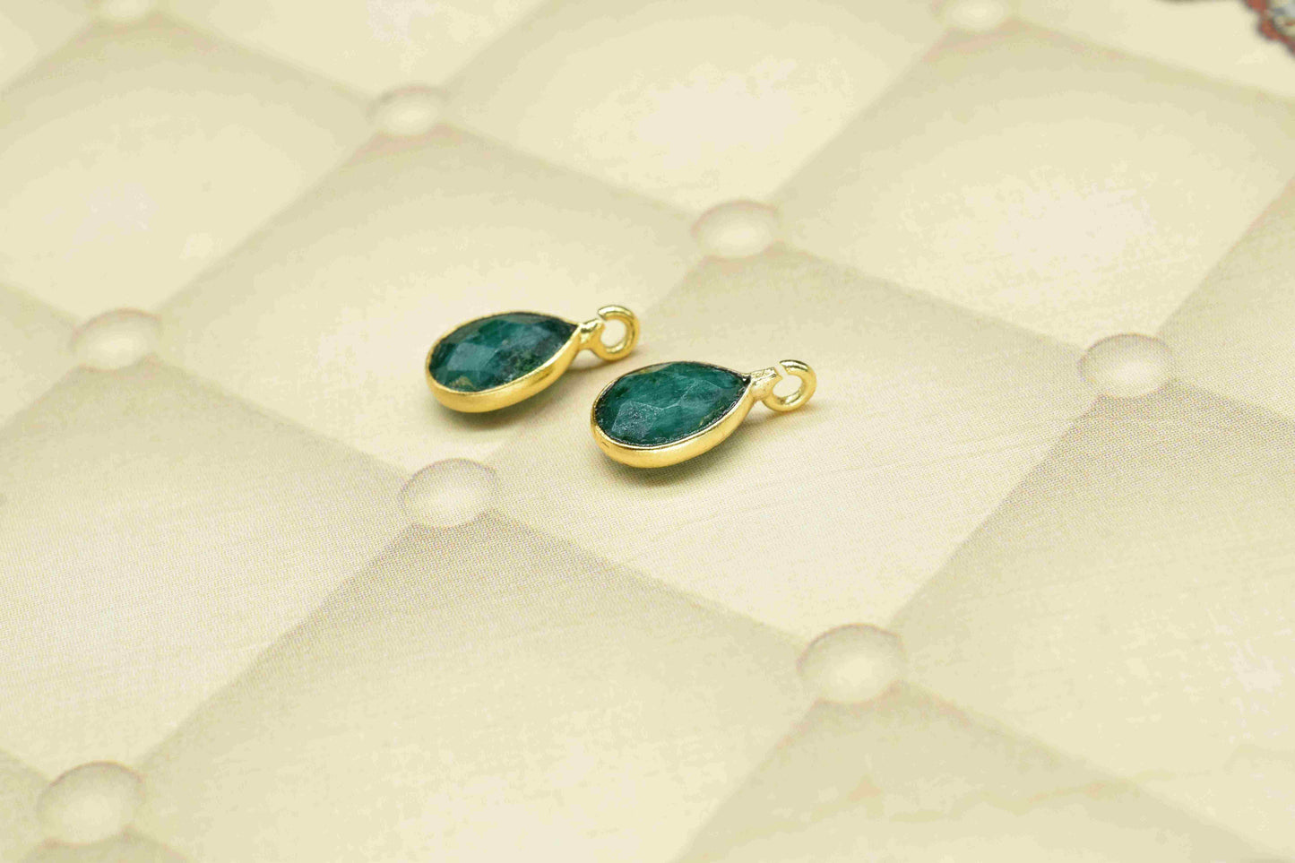Natural Emerald 6x8mm Earring Connectors,Gemstone Studs,Single Loop Gemstone Pendant,Jewelry Making Supplies,Emerald Connectors Jewelry,Gift