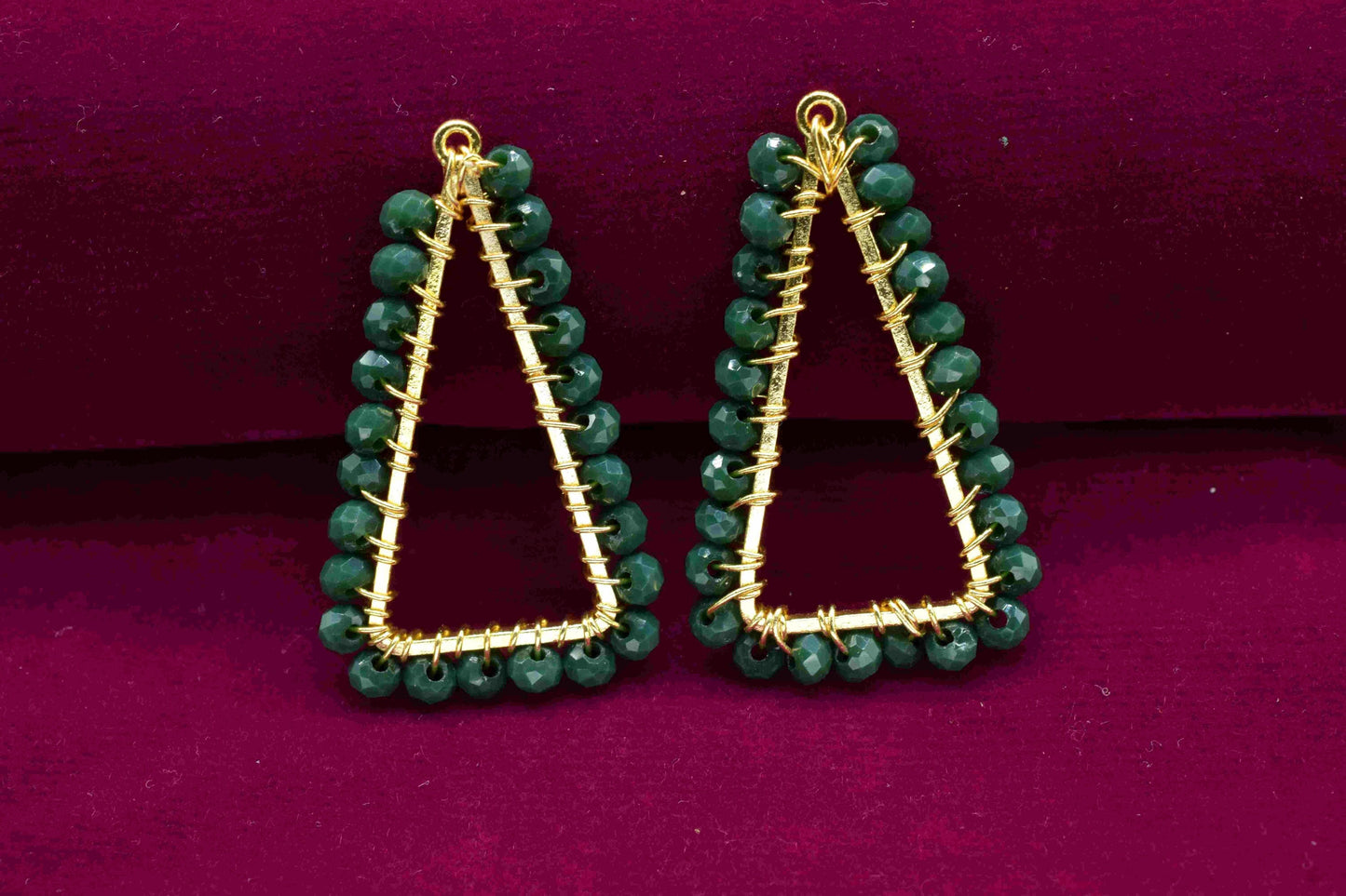 Green Agate Wire Wrapped Triangle Shape Earrings,Connector Earring,Gemstone Components,Finding Necklace,Component Jewelry,Handmade Connector