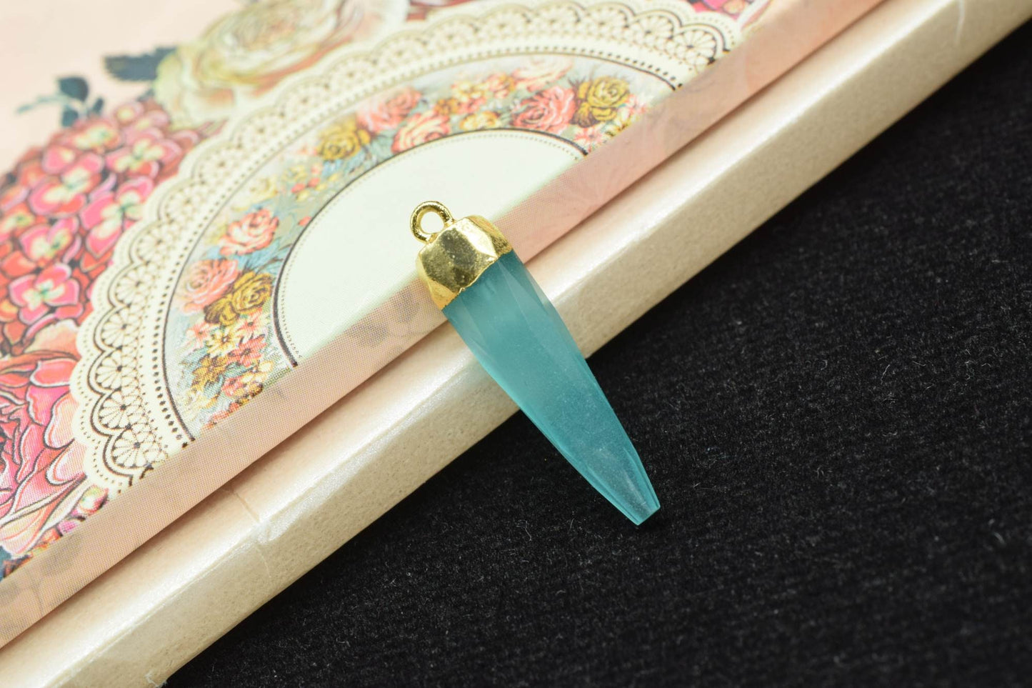 Aqua Chalcedony Pencil Connector,Sea Blue Pendant Jewelry Making Supply,Gemstone Single Bail Pendant,Handmade Faceted Spike Pointed Charm
