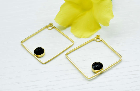Black Onyx Gemstone Component Earring,32mm Square Shape Earring Connector,Gemstone Component Earring,Finding Necklace Component Jewelry,Gift