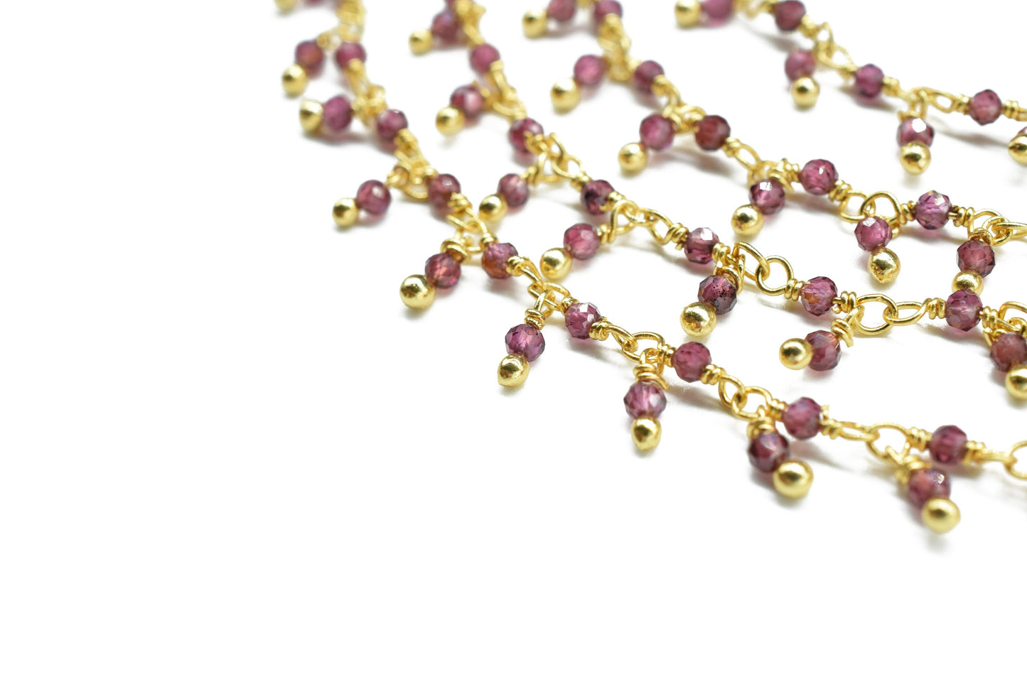 Garnet 2mm Cluster Rosary Chain,Gemstone Chain,Garnet Dangling Faceted Chain,Wire Wrapped Necklace Chain,Handmade Station Link Jewelry Gift