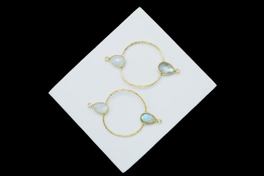 Labradorite Bezel Double Bail Connector,Emerald jewellery,Moonstone Double Bail Connector,Natural Gemstone Jewelry Components,Gemstone Bezel