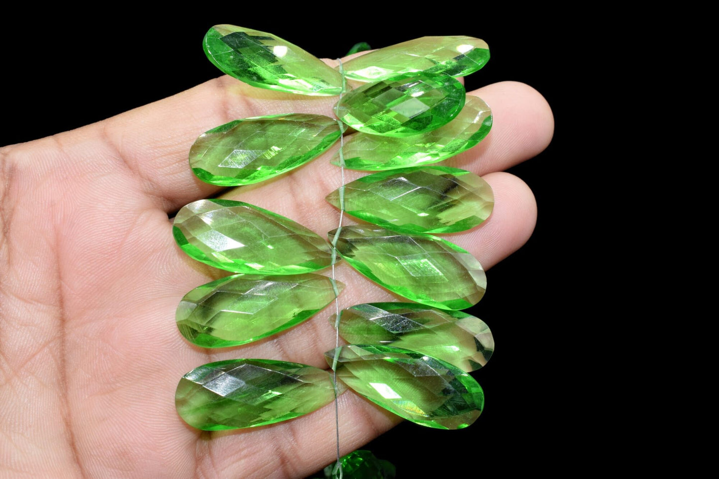 Green Amethyst Faceted 12x30mm Pear Shape Beads,Long Pear Shape Briolettes,Long Teardrop Beads,Gemstone for Jewellery,Green Amethyst Beads