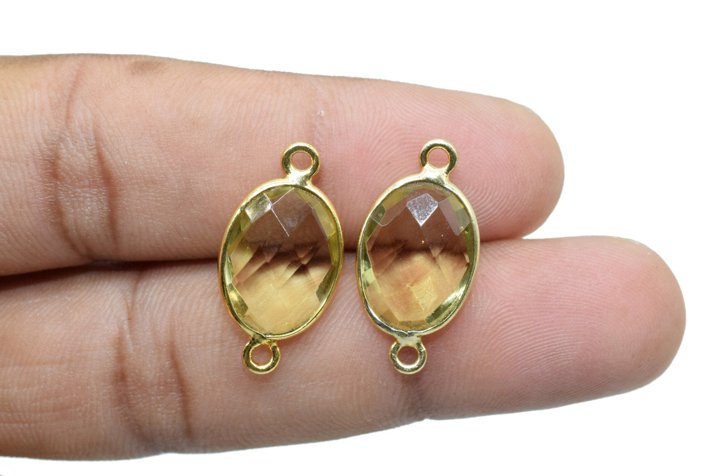 Citrine 10x14mm Oval Double bail connectors,Citrine Gold pendant,Citrine Gold Plated bezel,jewelry making charms crafts,jewelry