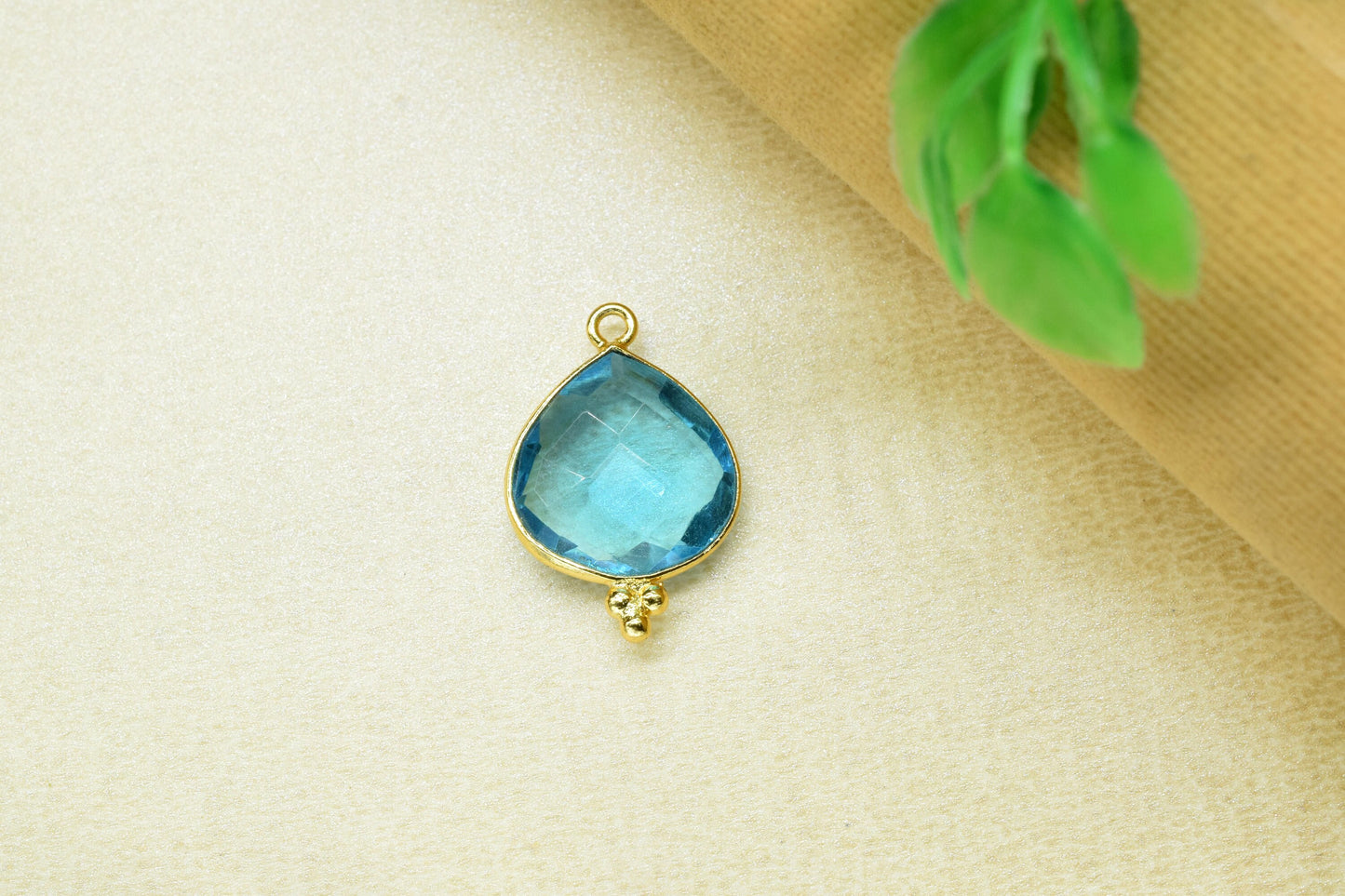 Blue Topaz Quartz Gold Plated Single Bail Connector,Topaz Gemstone 14mm Heart Shape Charm Jewelry Making,blue Topaz Pendant Jewelry Making