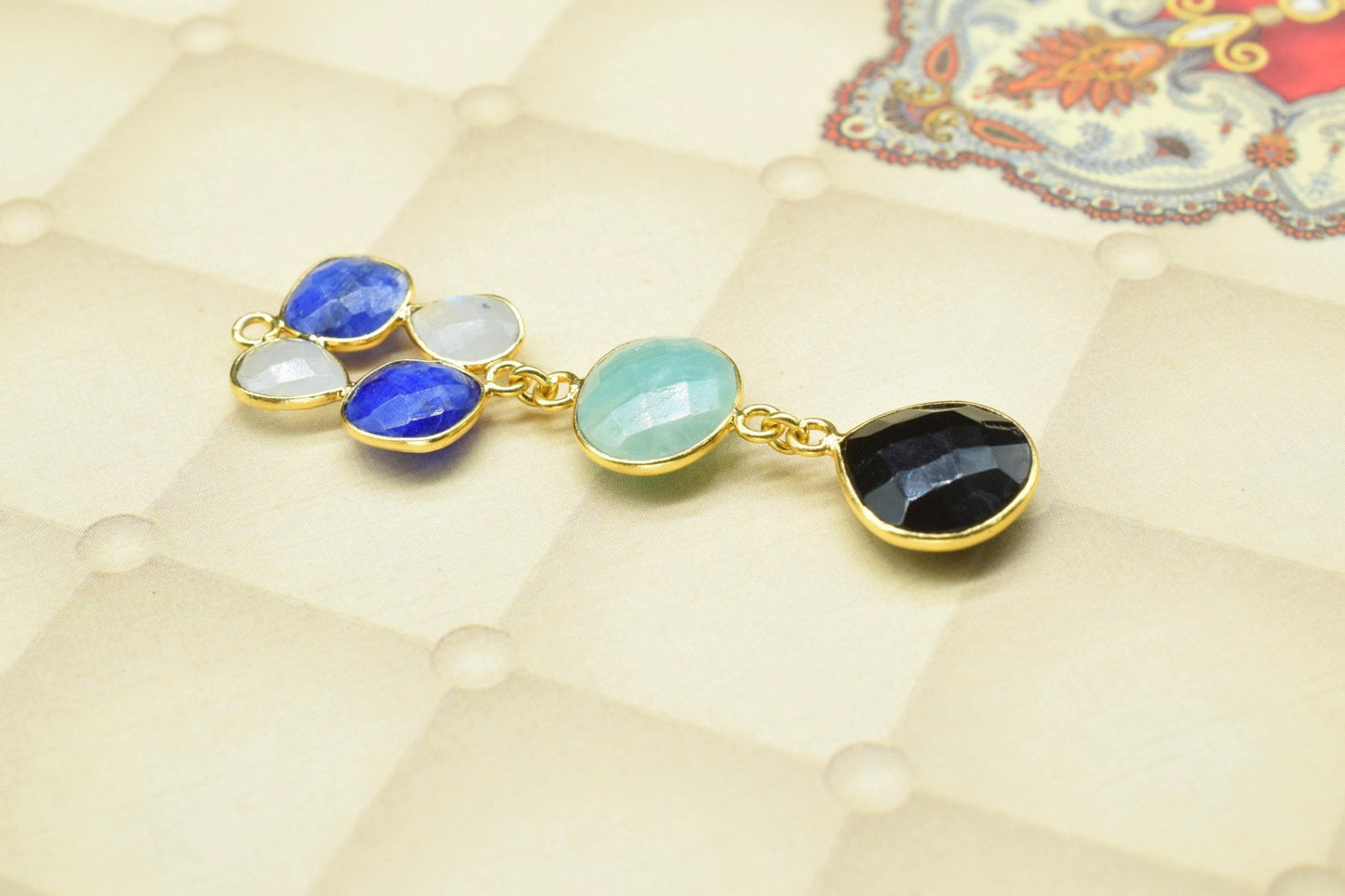 Multi Stone Earring Connector,Station Link Connector,Multi Stone Pendant Jewelry,Gemstone Bezels Pendant Charms,Handmade Component Jewelry,