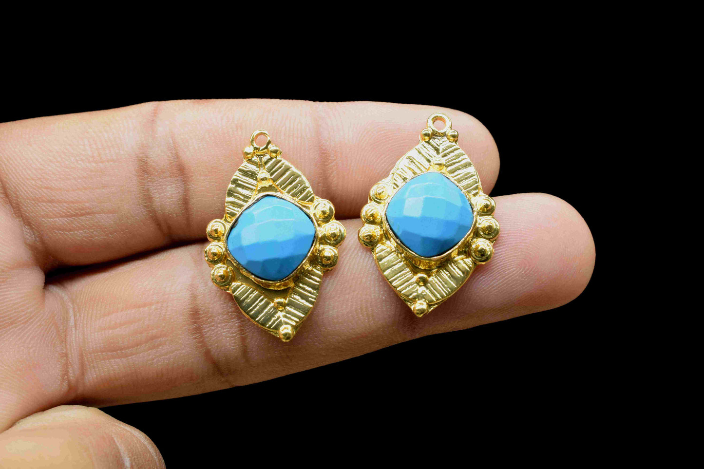 10mm Cushion Turquoise Pendant Connector,Gemstone Connector Post Stud,Jewelry Making Component,Turquoise Stud,Jewelry Finding,Craft Supplies