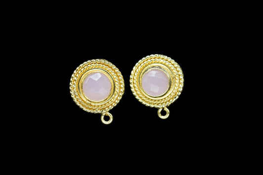 Rose Quartz Gemstone Earring/Rose Quartz Round Earring/Designer Bezel Earring/Gold Plated Jewelry/Handmade Jewelry/Earring Connector/Gift