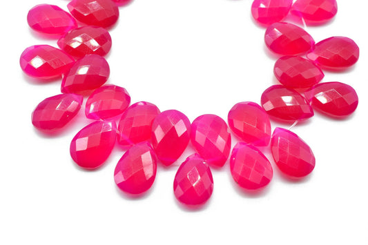 Pink chalcedony Teardrop 9x13mm Briolettes,Pink chalcedony Side drilled Briolette,Handmade Briolette,Hot Pink Chalcedony Teardop briolettes