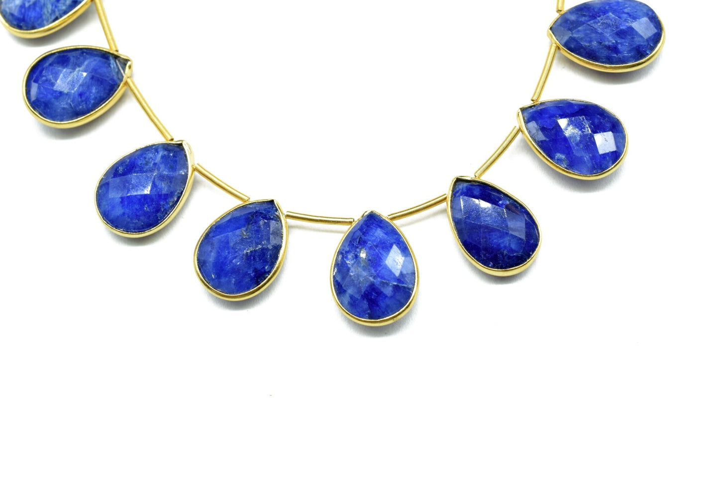 Blue sapphire Faceted  Pear Shape Gold Plated drilled Bezel ,10x14mm pear Charms For Making Jewelry Findings Supply, sapphire charms strands