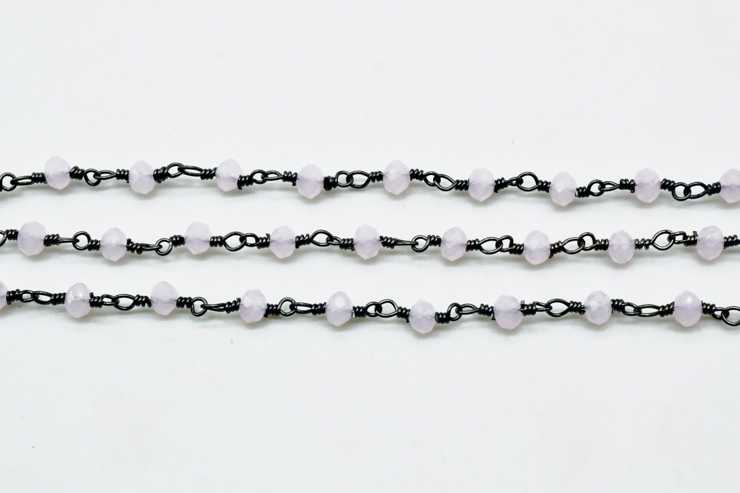 Rose Quartz 3mm Beaded Chain,Pink chalcedony Wire Wrapped Chain,Rose quartz Brass chains,Jewelry Making Chain,Rose Quartz Beads rosary chain