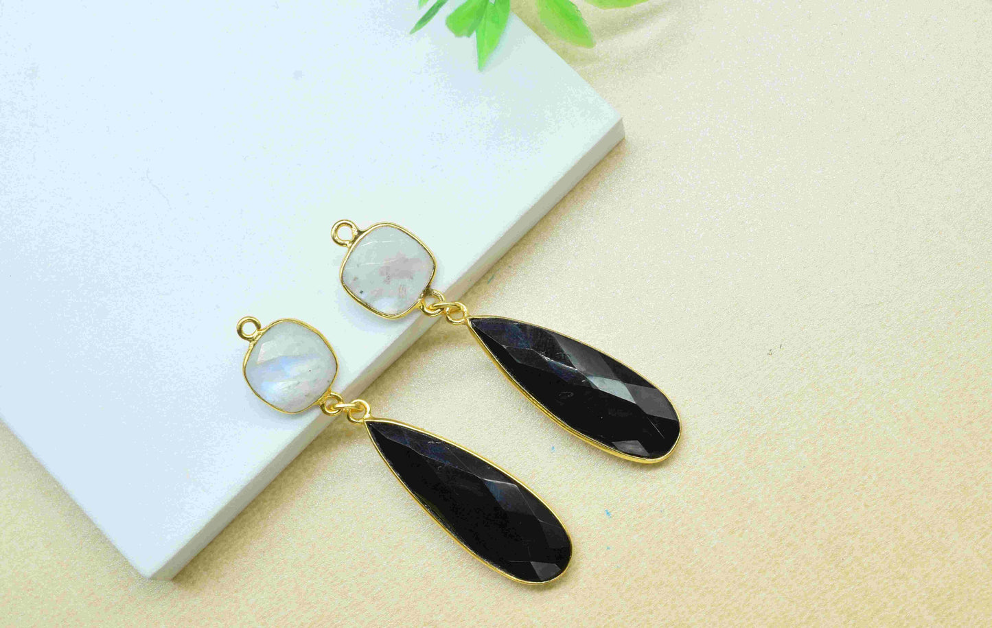 Black Onyx Dangle pendant Charms,Multi Gemstone pendant Connectors,Rainbow Dangle Earring,Handmade Station Bezel Link,Component jewelry Gift