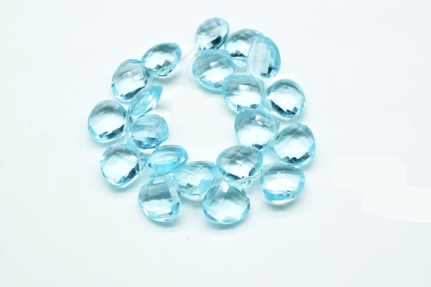 Sky Topaz Faceted 10mm Heart Shape Briolettes,Side drilled Briolette,Finest Sky Topaz Briolette,Handmade Briolette, Birthstone briolettes