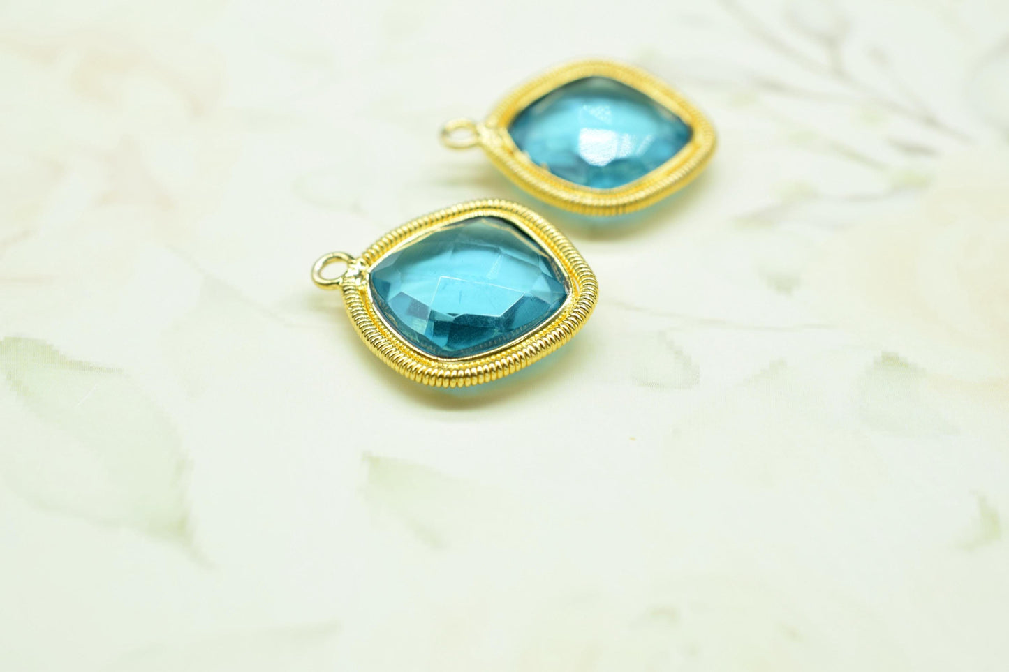 Sky Topaz 14mm Bezel Charms,Gemstone Cushion Bezel,Boho Pendant connectors,Single Bail Pendant,Handmade Charms,Component Pendant Jewelry